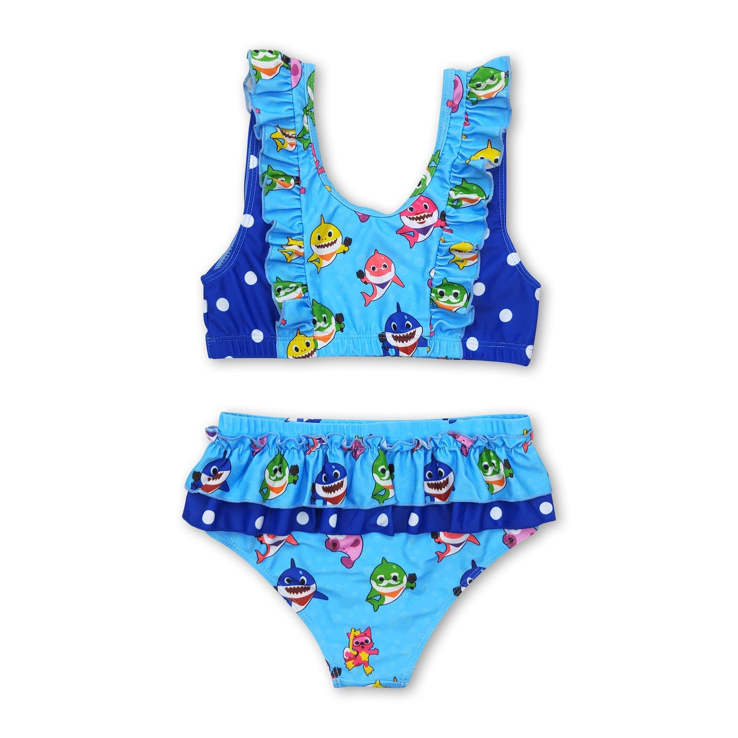 Blue polka dots shark baby girls summer swimsuits