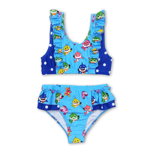 Blue polka dots shark baby girls summer swimsuits