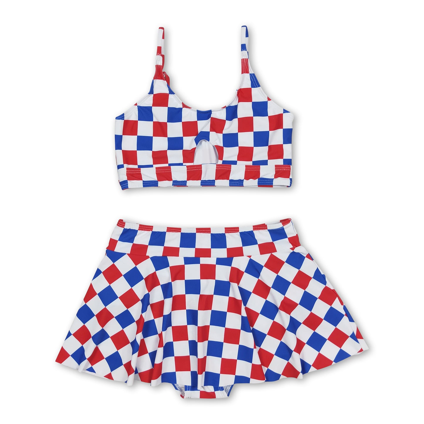 Blue red plaid mommy and me girls 4th of july swimsuit