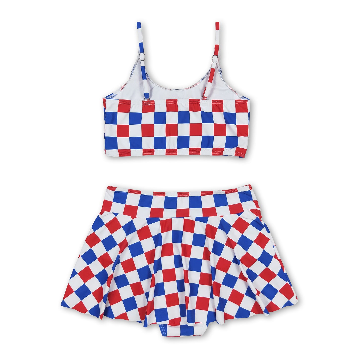 Blue red plaid mommy and me girls 4th of july swimsuit