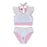 Plaid checked flutter sleeves singer girls swimsuit