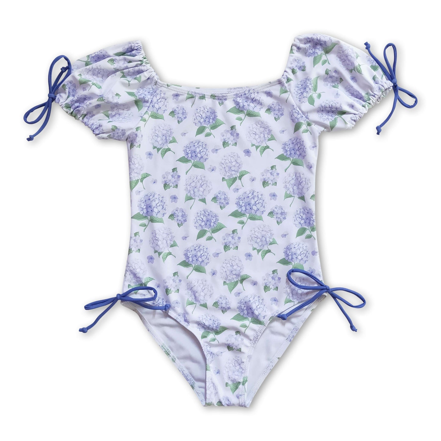 Short sleeves lavender floral one piece girls swimsuit