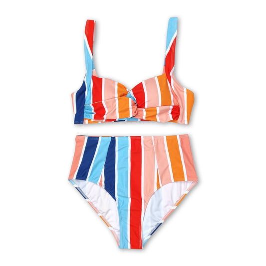 Stripe mommy and me adult women summer swimsuit