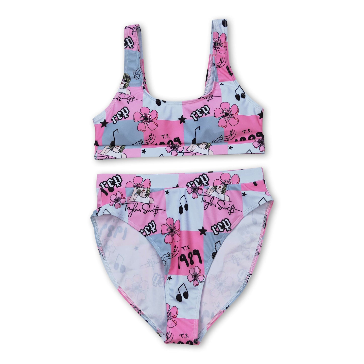 Pink plaid floral singer adult women summer swimsuit