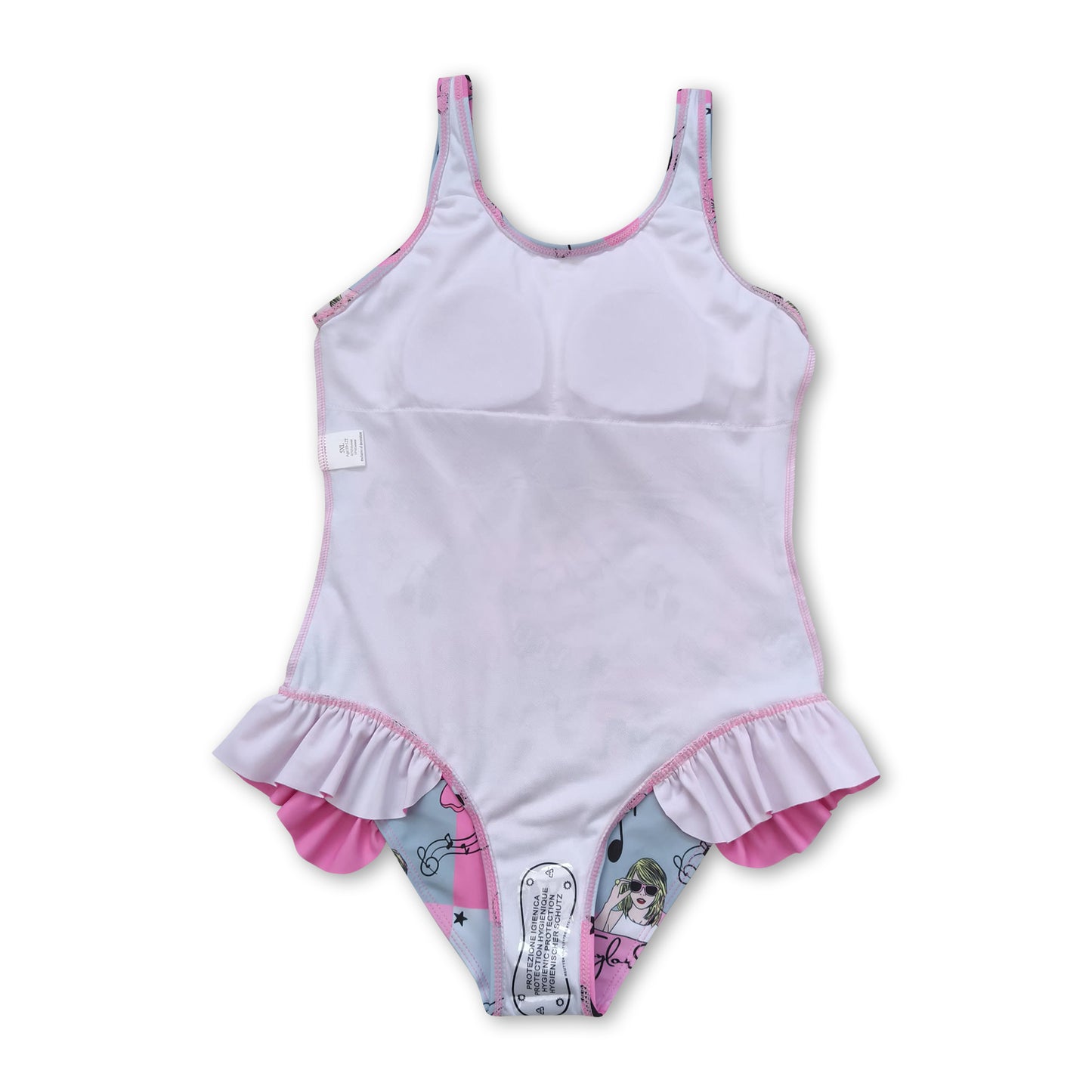 Sleeveless pink plaid floral singer girls summer swimsuit