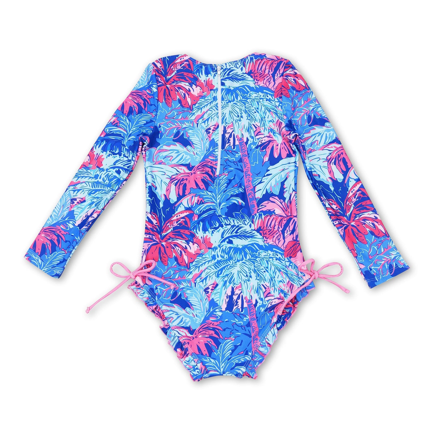 Long sleeves blue one piece girls summer swimsuit