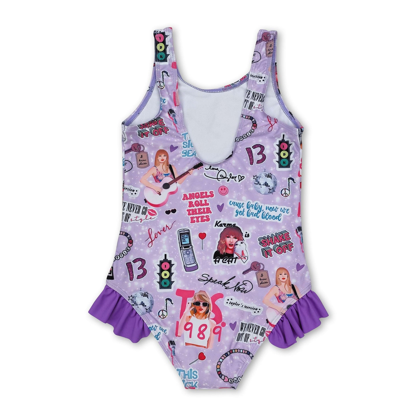 Purple sleeveless guitar smile one piece singer girls swimsuit