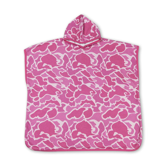 Hot pink camo hooded girls swimming cover up