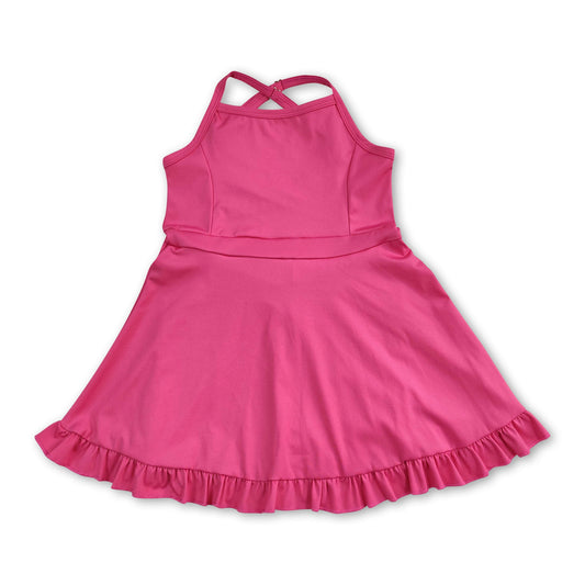 Hot pink straps ruffle baby girls summer active wear