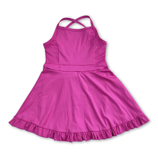 Dark pink straps ruffle baby girls summer active wear