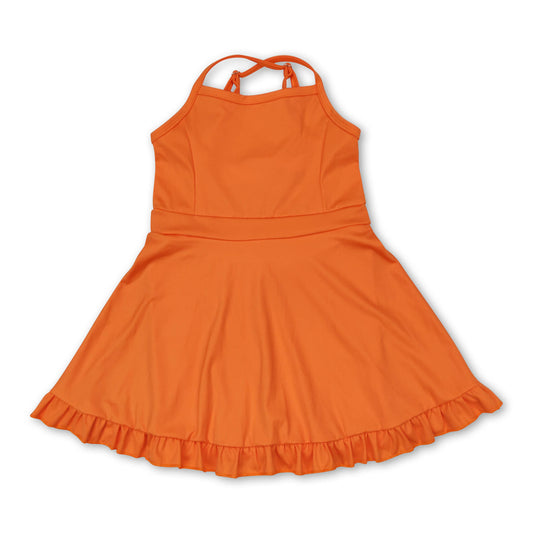 Orange straps ruffle baby girls summer active wear