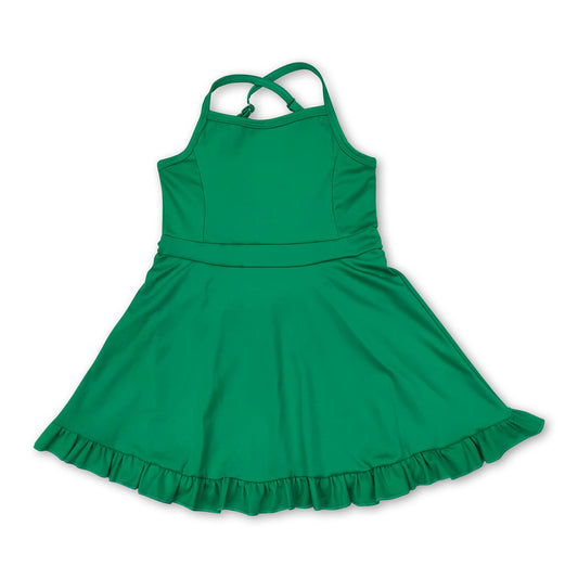 Green straps ruffle baby girls summer active wear