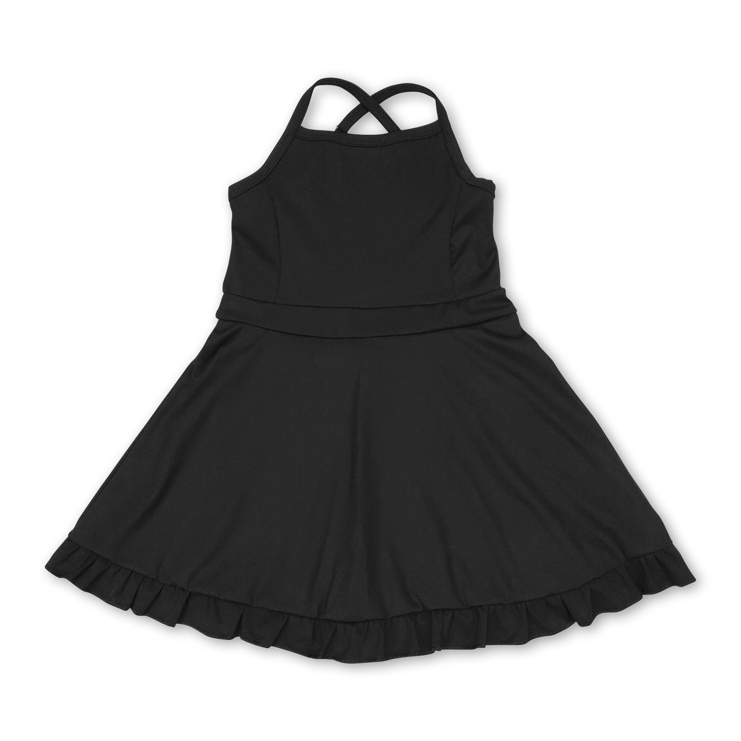 Black straps ruffle baby girls summer active wear