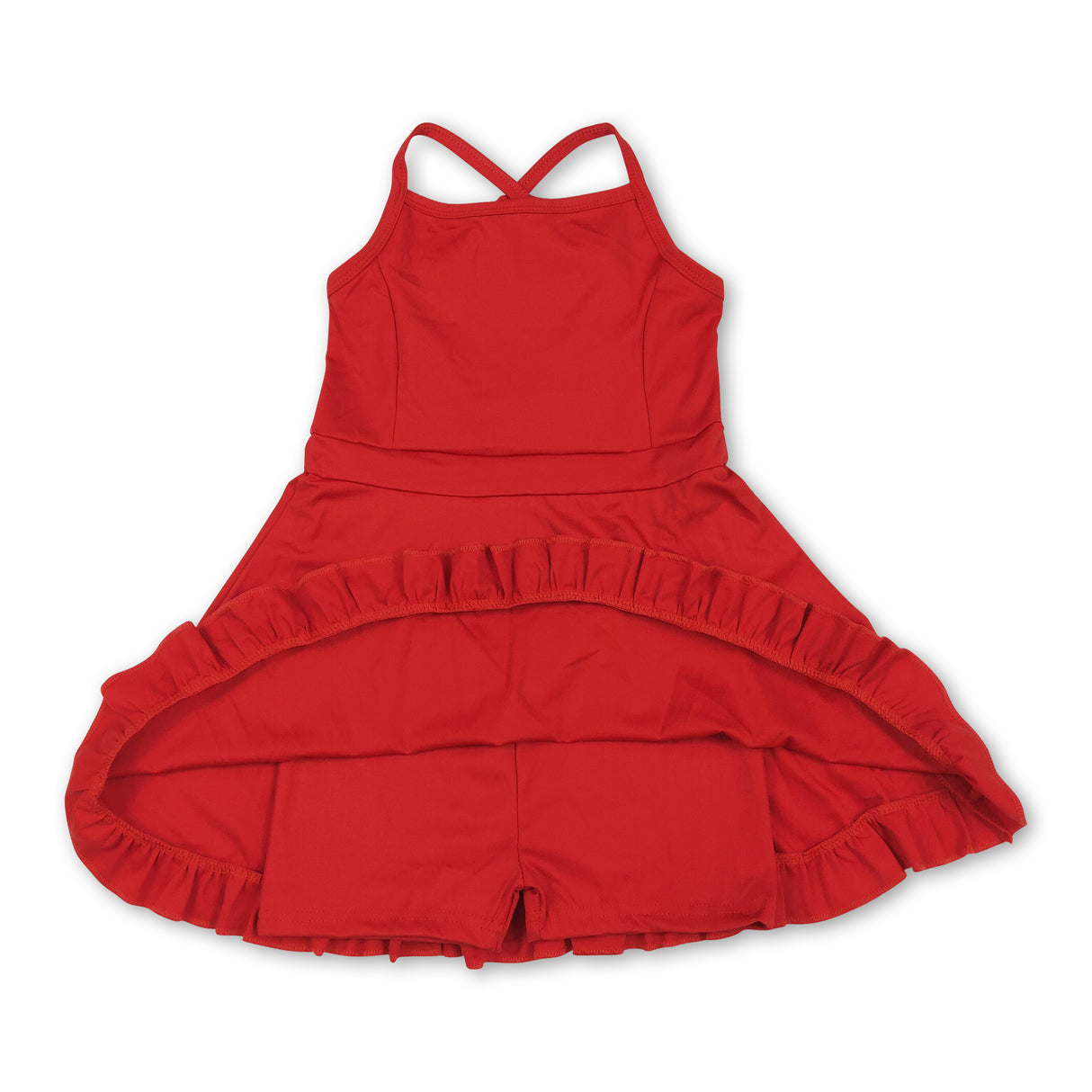 Red straps ruffle baby girls summer active wear