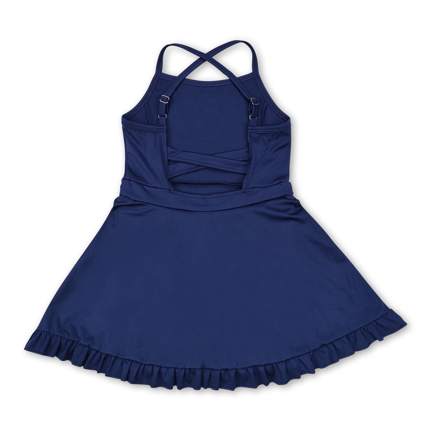 Navy straps ruffle baby girls athletic dress with shorts