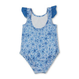 Blue flutter sleeves floral baby girls summer swimsuit
