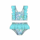 Flutter sleeves watercolor seaweed girls summer swimsuit