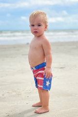 Blue stars stripe kids boys 4th of july swim trunks