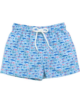Blue fishing lure kids boys summer swim trunks