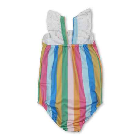 Flutter sleeves colorful stripe baby girls swimsuit