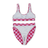 Hot pink plaid adult women summer swimsuit