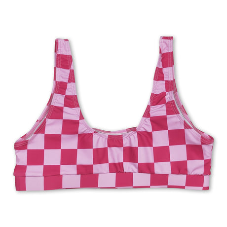 Hot pink plaid adult women summer swim top