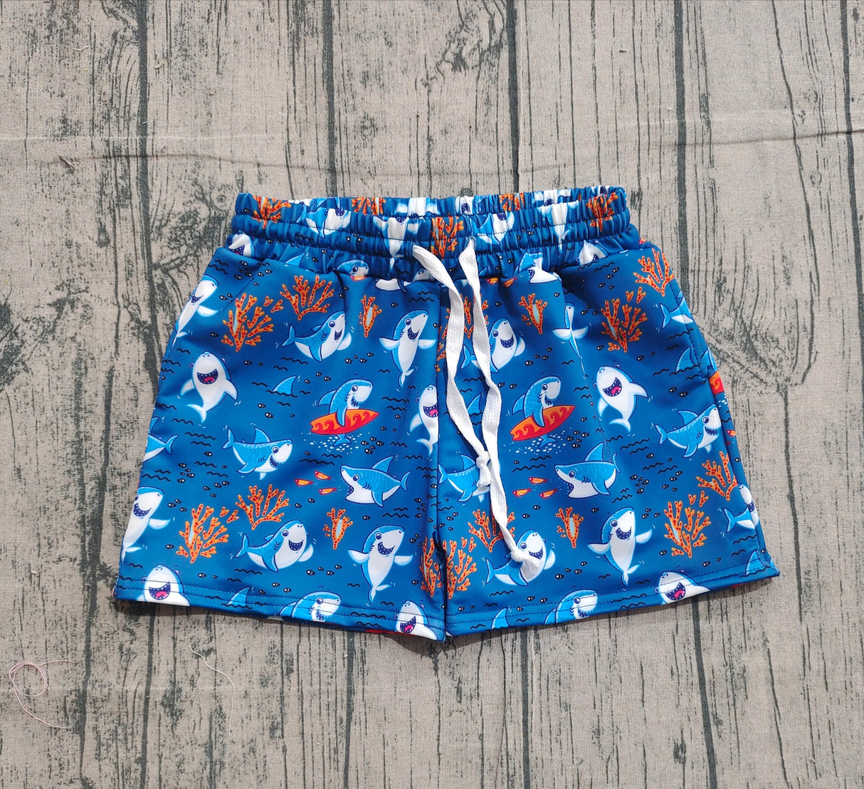 Blue shark coral kids boys summer swim trunks