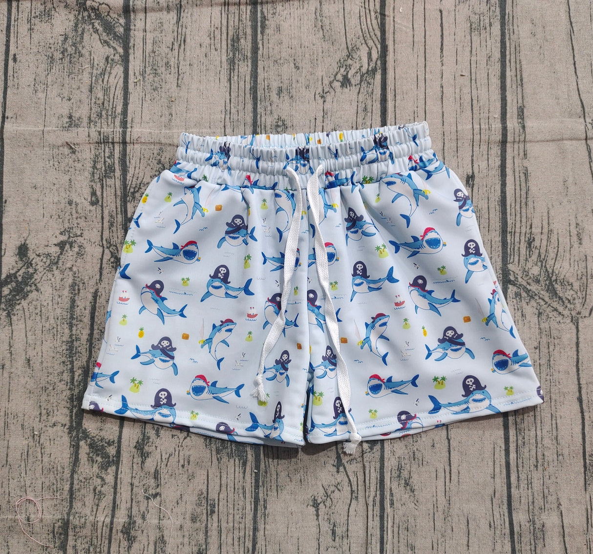 Shark boat pineapple kids boys summer swim trunks