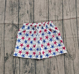 Red blue starfish stripe kids boys 4th of july swim trunks