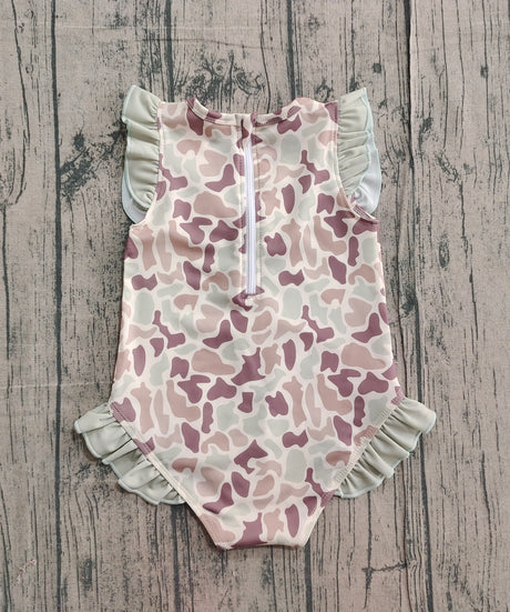 Ruffle camo hunting baby girls one piece swimsuit