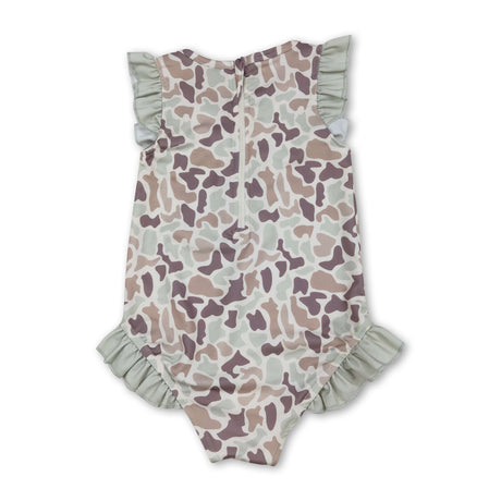 Ruffle camo hunting baby girls one piece swimsuit