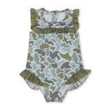 Ruffle camo duck hunting baby girls one piece swimsuit