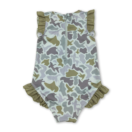 Ruffle camo duck hunting baby girls one piece swimsuit