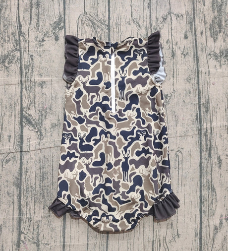 Ruffle camo deer hunting baby girls one piece swimsuit
