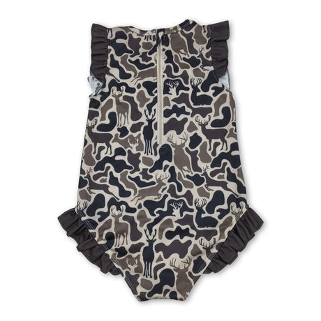 Ruffle camo deer hunting baby girls one piece swimsuit