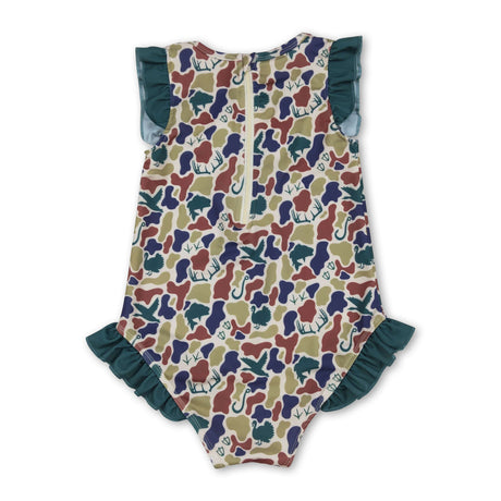 Ruffle camo deer duck fishing hunting baby girls swimsuit
