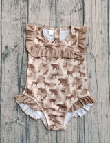 Ruffle deer duck dog bear hunting baby girls swimsuit