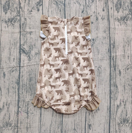 Ruffle deer duck dog bear hunting baby girls swimsuit