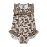 Ruffle deer duck dog bear hunting baby girls swimsuit