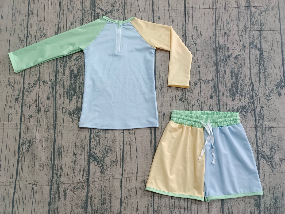 Long sleeves patchwork top shorts boys swimsuit