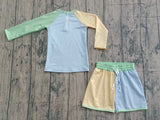 Long sleeves patchwork top shorts boys swimsuit