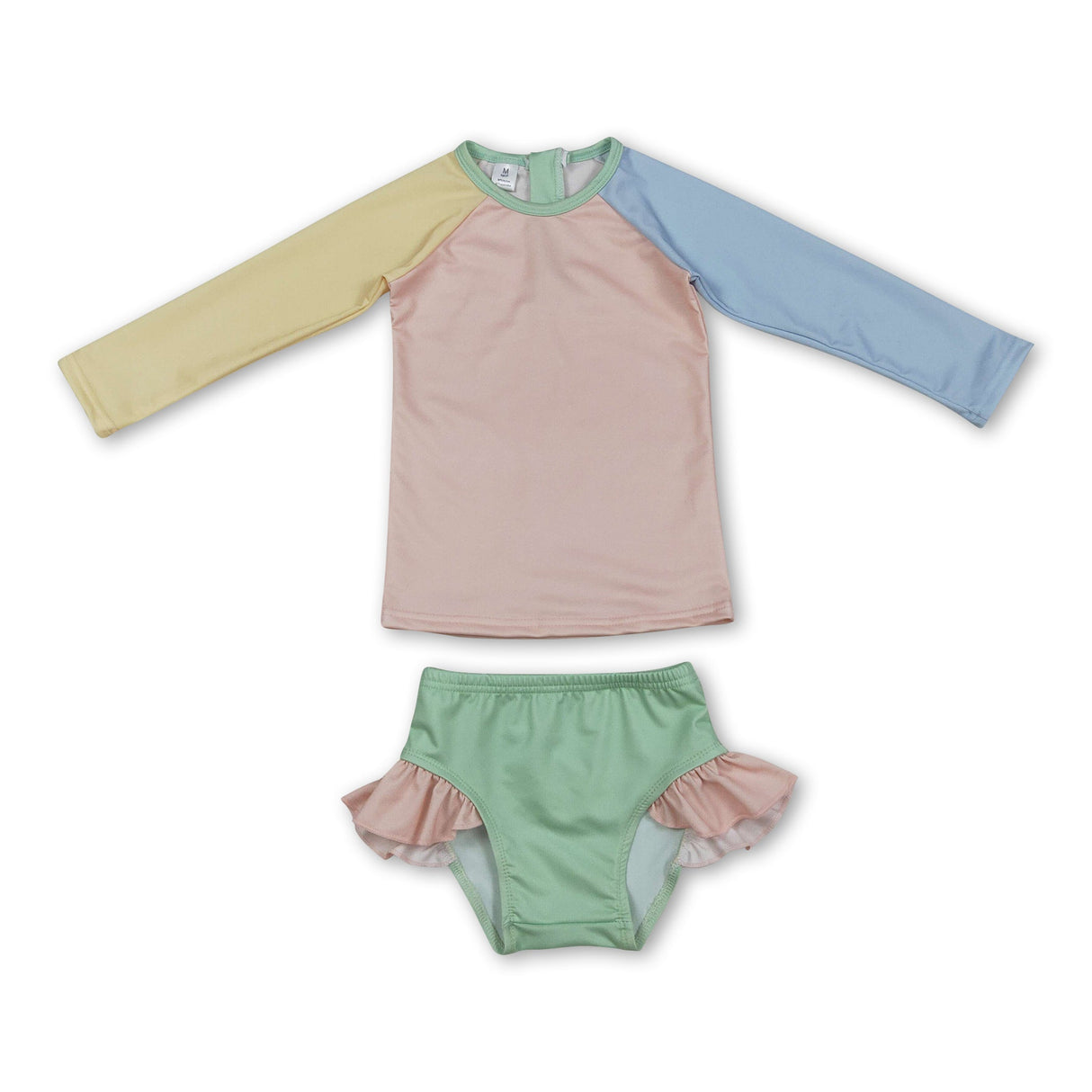 Long sleeves patchwork girls two pieces swimsuit