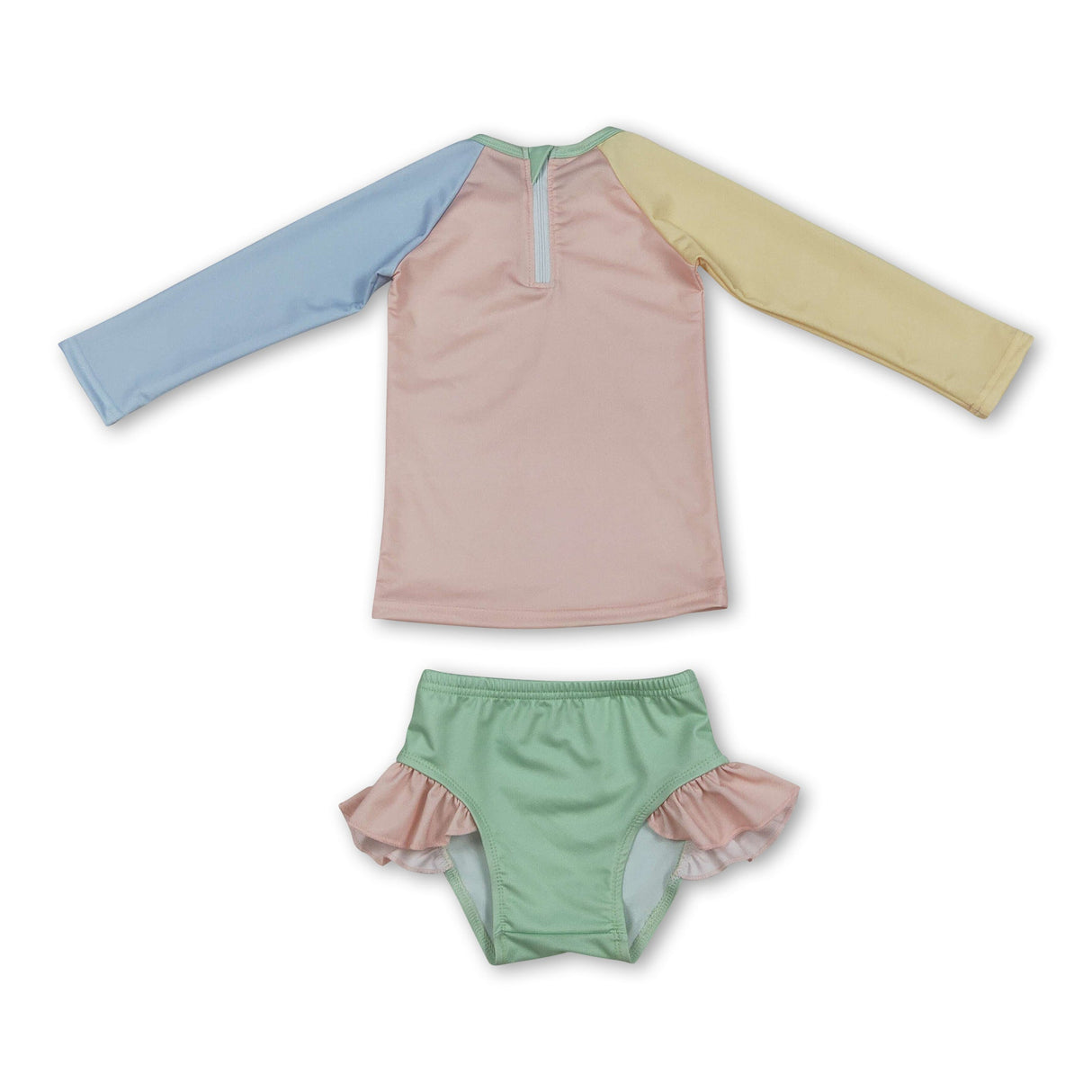 Long sleeves patchwork girls two pieces swimsuit