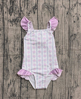 Flutter sleeves floral stripe baby girls one piece swimsuit