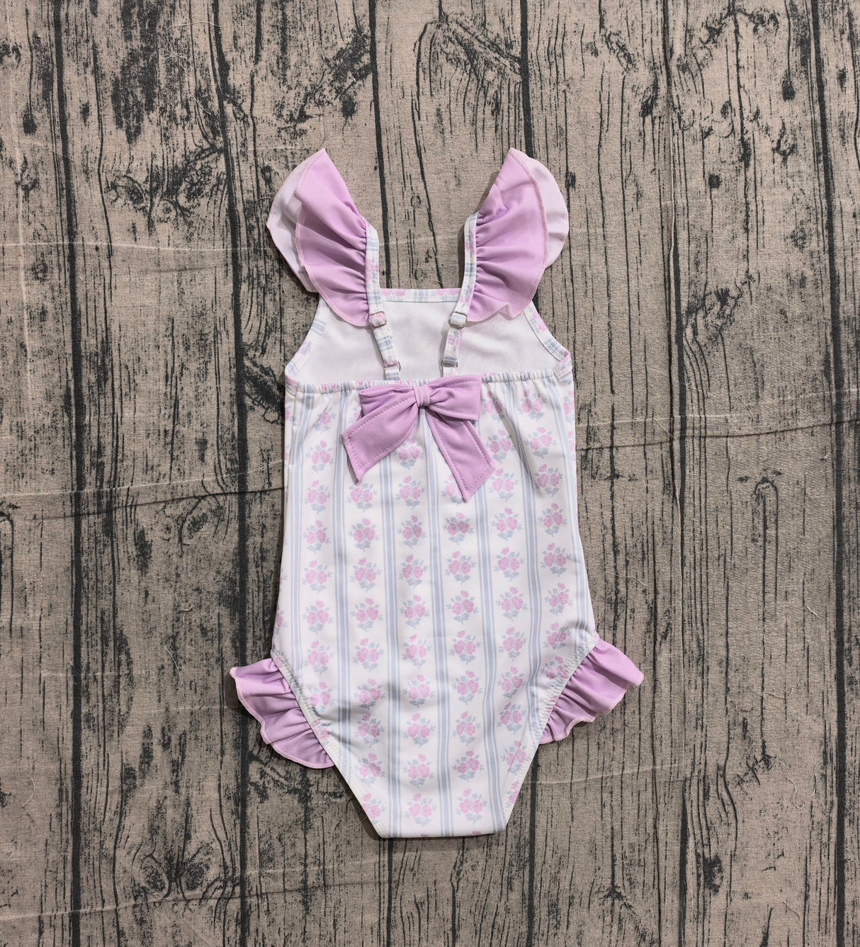 Flutter sleeves floral stripe baby girls one piece swimsuit