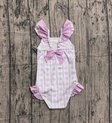 Flutter sleeves floral stripe baby girls one piece swimsuit