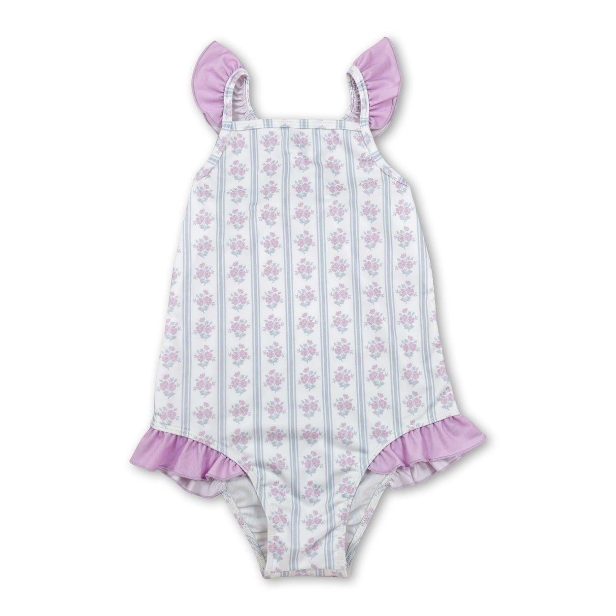 Flutter sleeves floral stripe baby girls one piece swimsuit
