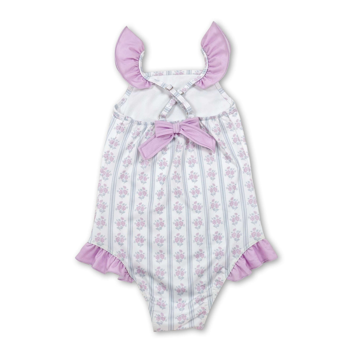 Flutter sleeves floral stripe baby girls one piece swimsuit