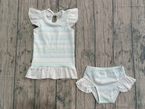 Flutter sleeves stripe girls two pieces summer swimsuit