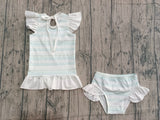 Flutter sleeves stripe girls two pieces summer swimsuit